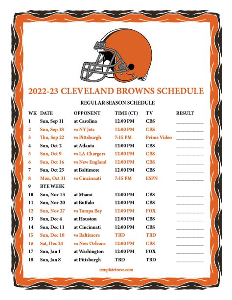 Cleveland Browns Schedule 2022 2023 Printable